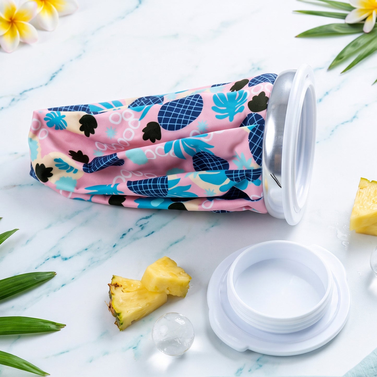 Reusable ice bag on white background