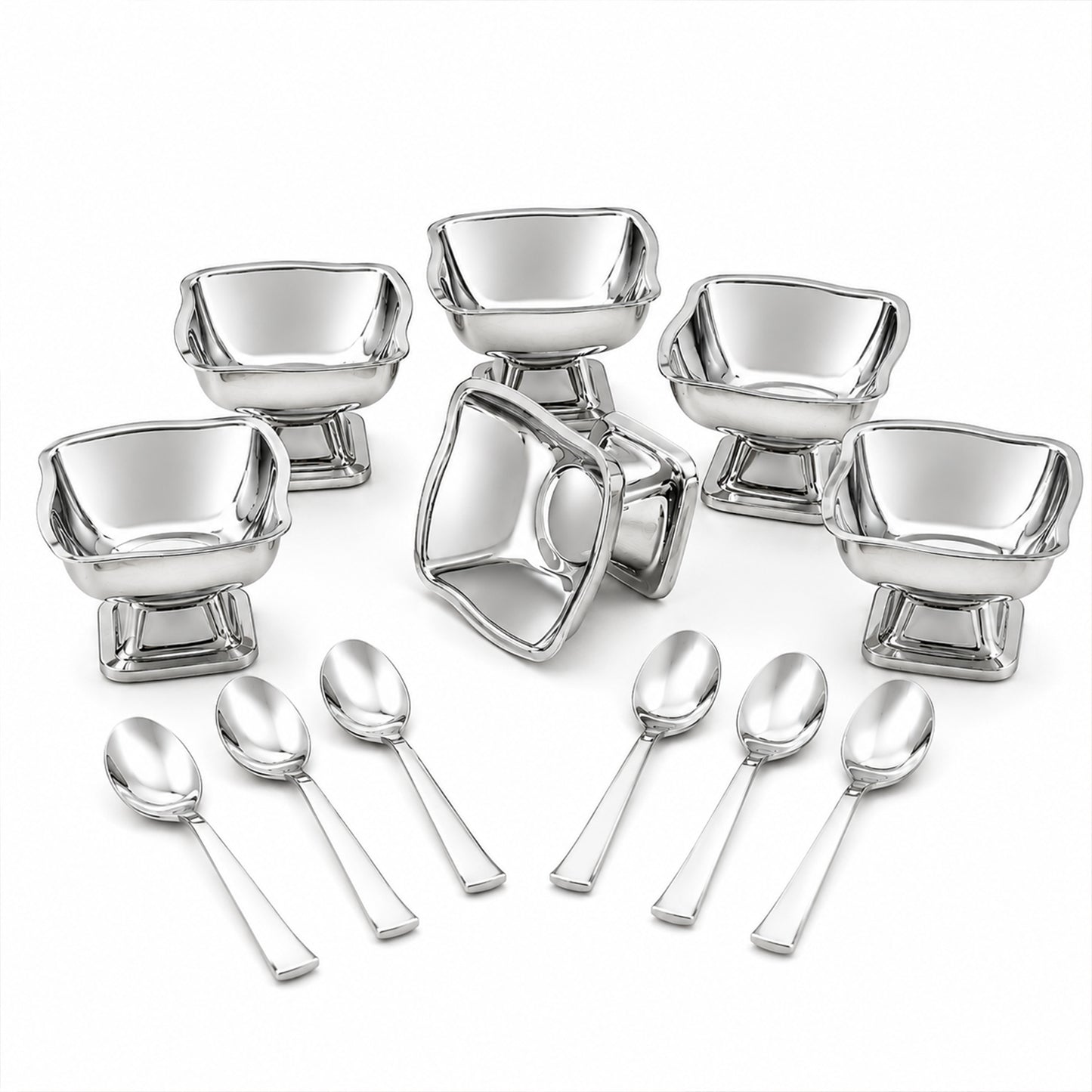 Stainless Steel Ice Cream Cup Set – Elegant 6-Piece Dessert Bowls