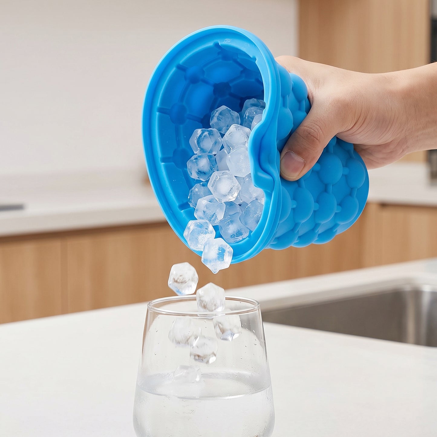 Silicone Ice Cube Maker Cup Squeeze to Pop Mould with Lid Space Saving (1 Pc)