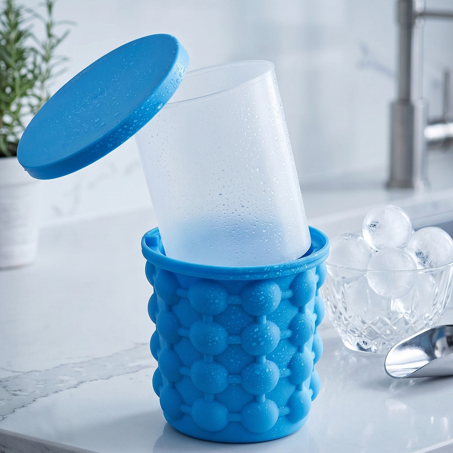 Silicone Ice Cube Maker Cup Squeeze to Pop Mould with Lid Space Saving (1 Pc)