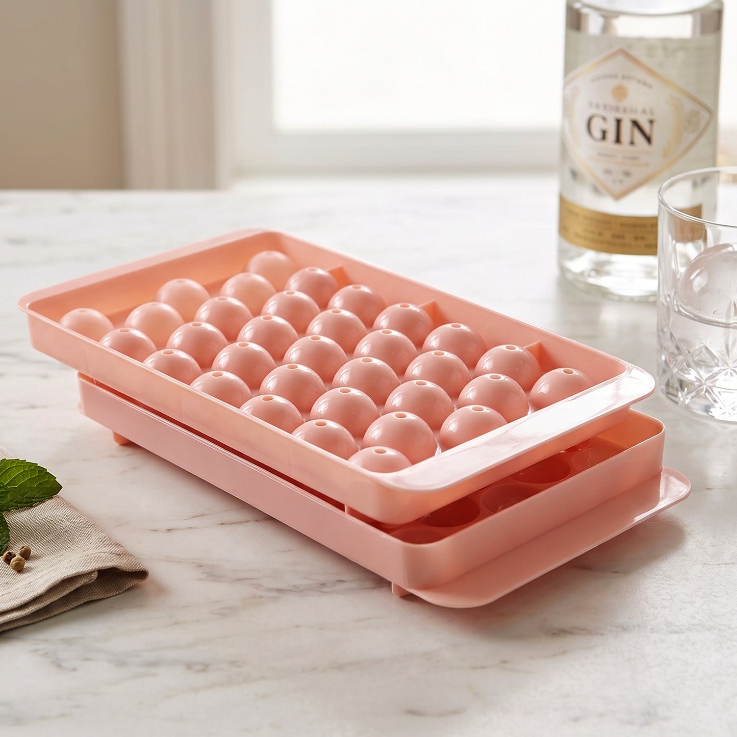Plastic Round Ice Ball Tray Mould with Flexible Base for Freezer (1 Pc)
