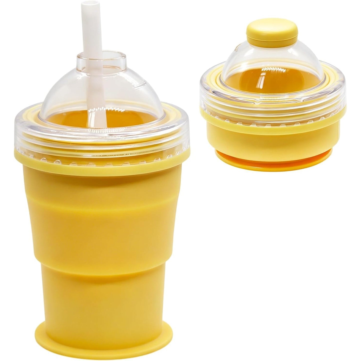 Silicone foldable travel cup on white background