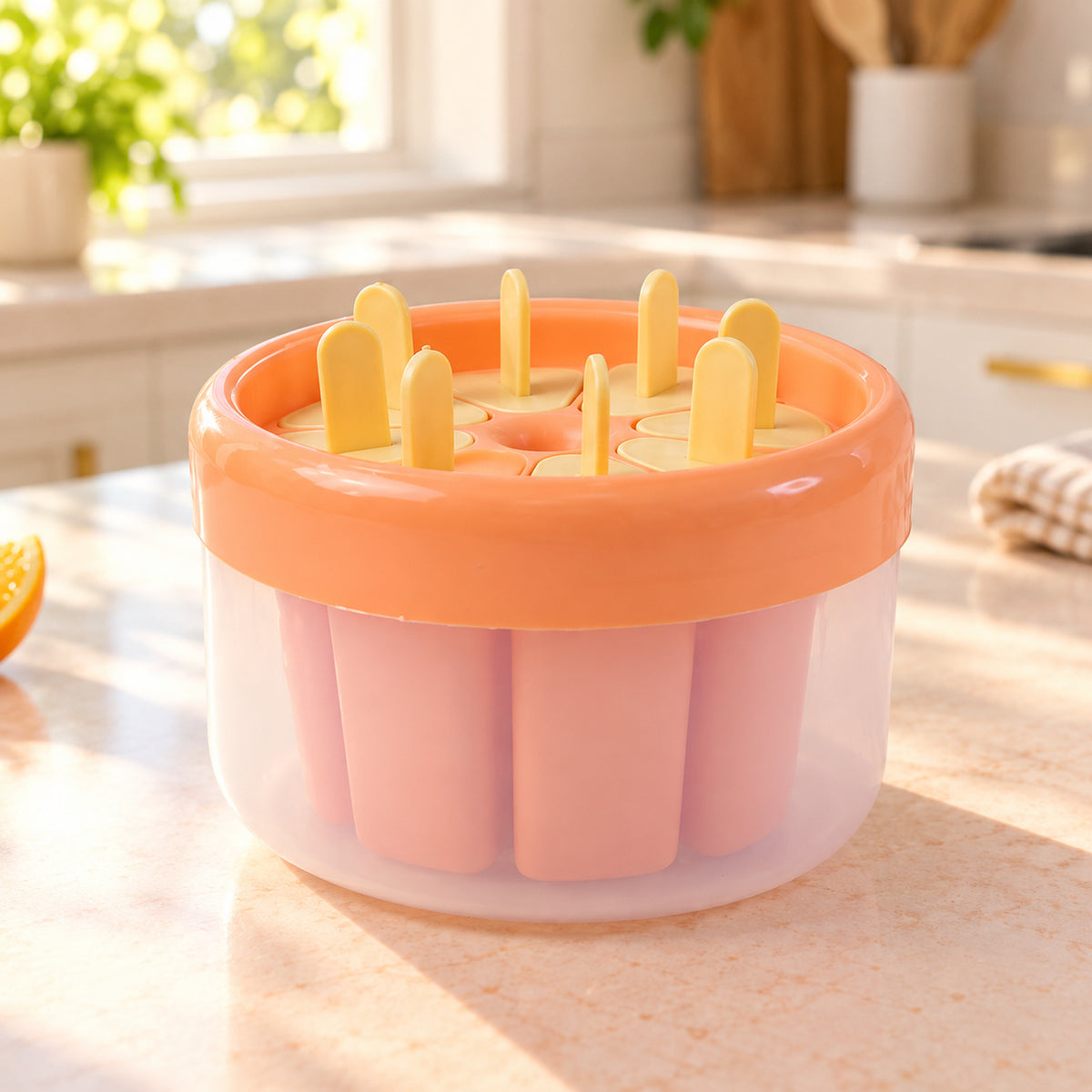 Plastic Round Ice Cream Candy Mold with Reusable Sticks for Frozen Pops (8 Mold)