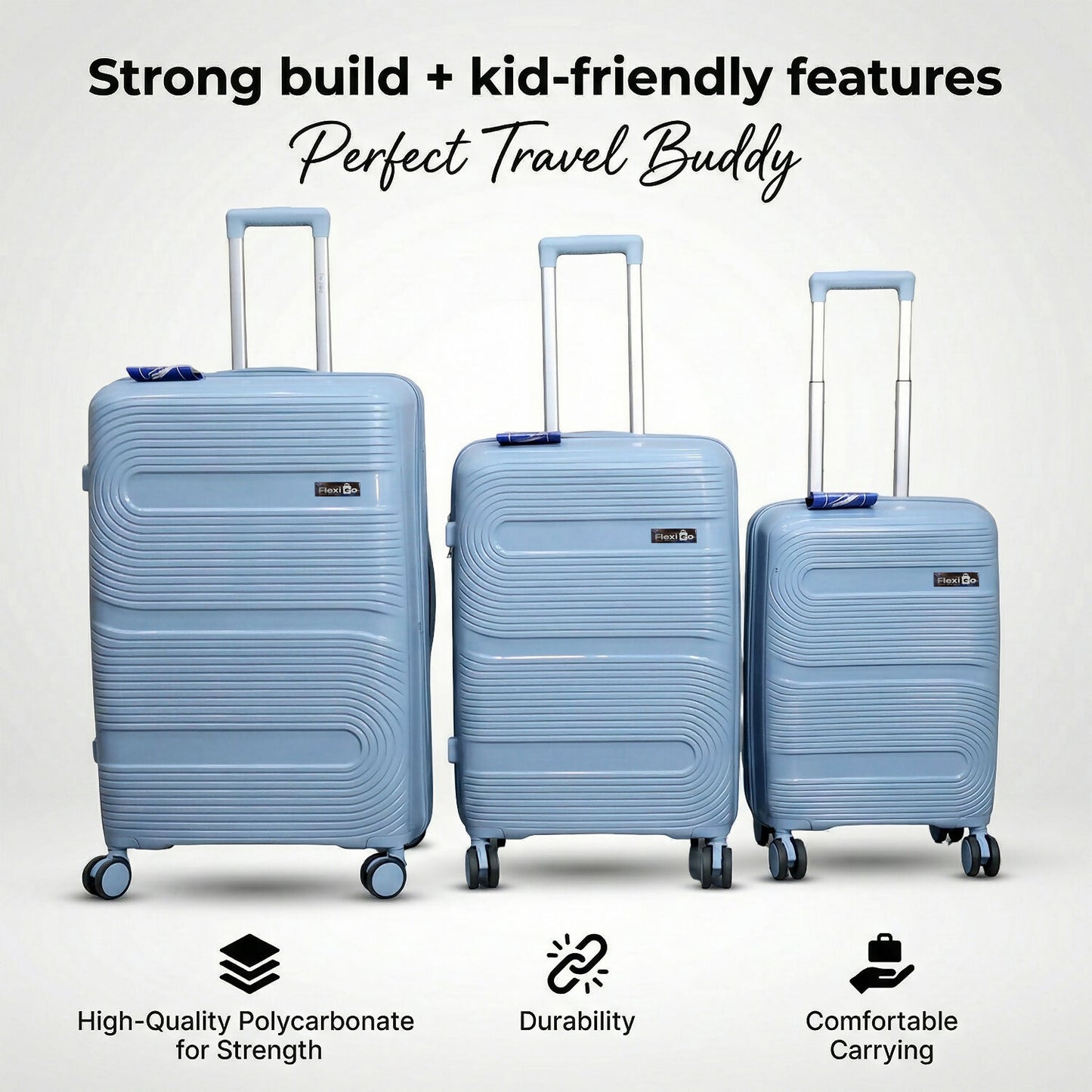 Grey Blue Hard Shell Cabin Trolley Suitcase with Telescopic Handle & 8 Wheels