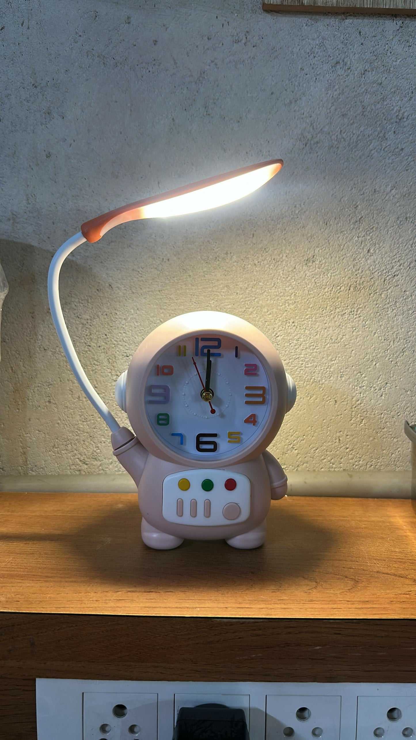Pink Astronaut Desk Lamp with Alarm Clock for Kids Study Table Bedroom