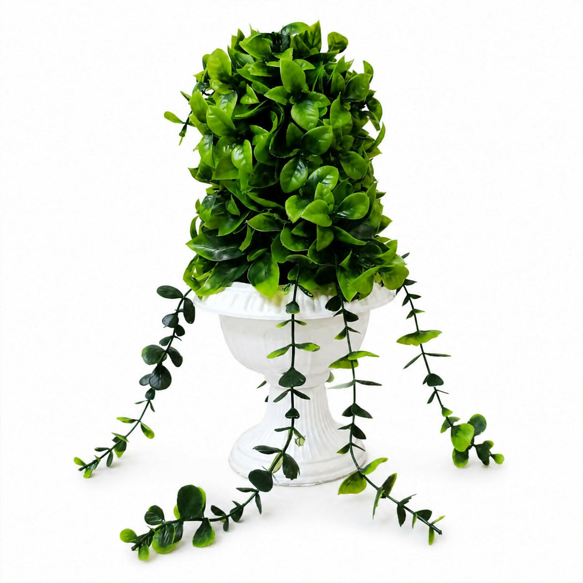 Artificial Hanging Green Leaf Plant Decorative White Pot Home Office Table Centerpiece