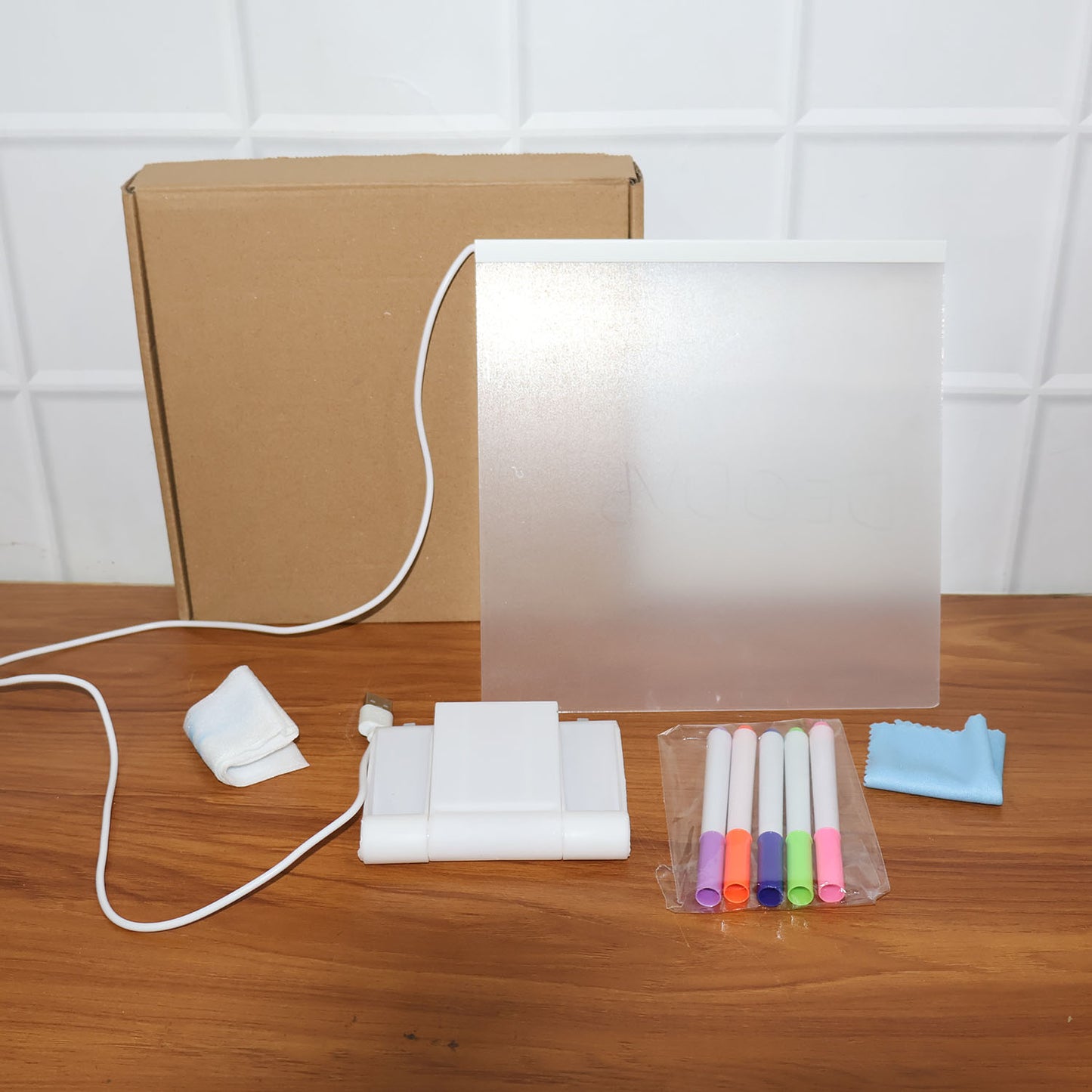LED Writing Board in use with vibrant glow