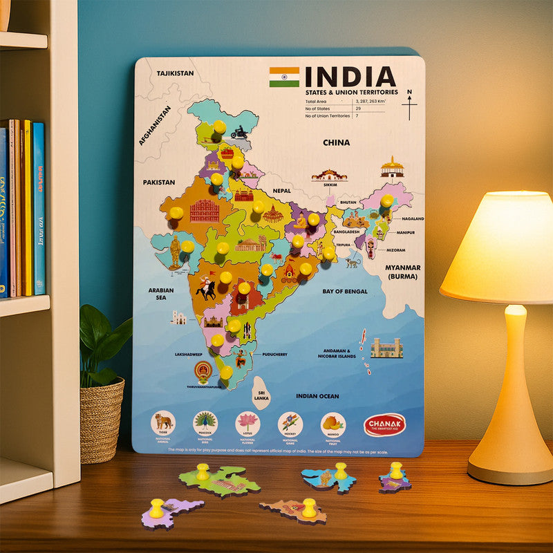 Aditi India Map Wooden Puzzle with Pegs for State Learning & Geography Play