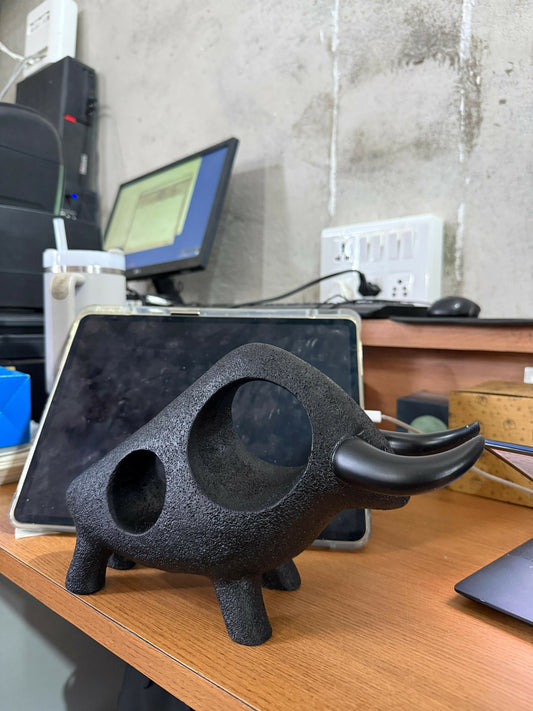 High resolution image of abstract bull showpiece with textured finish