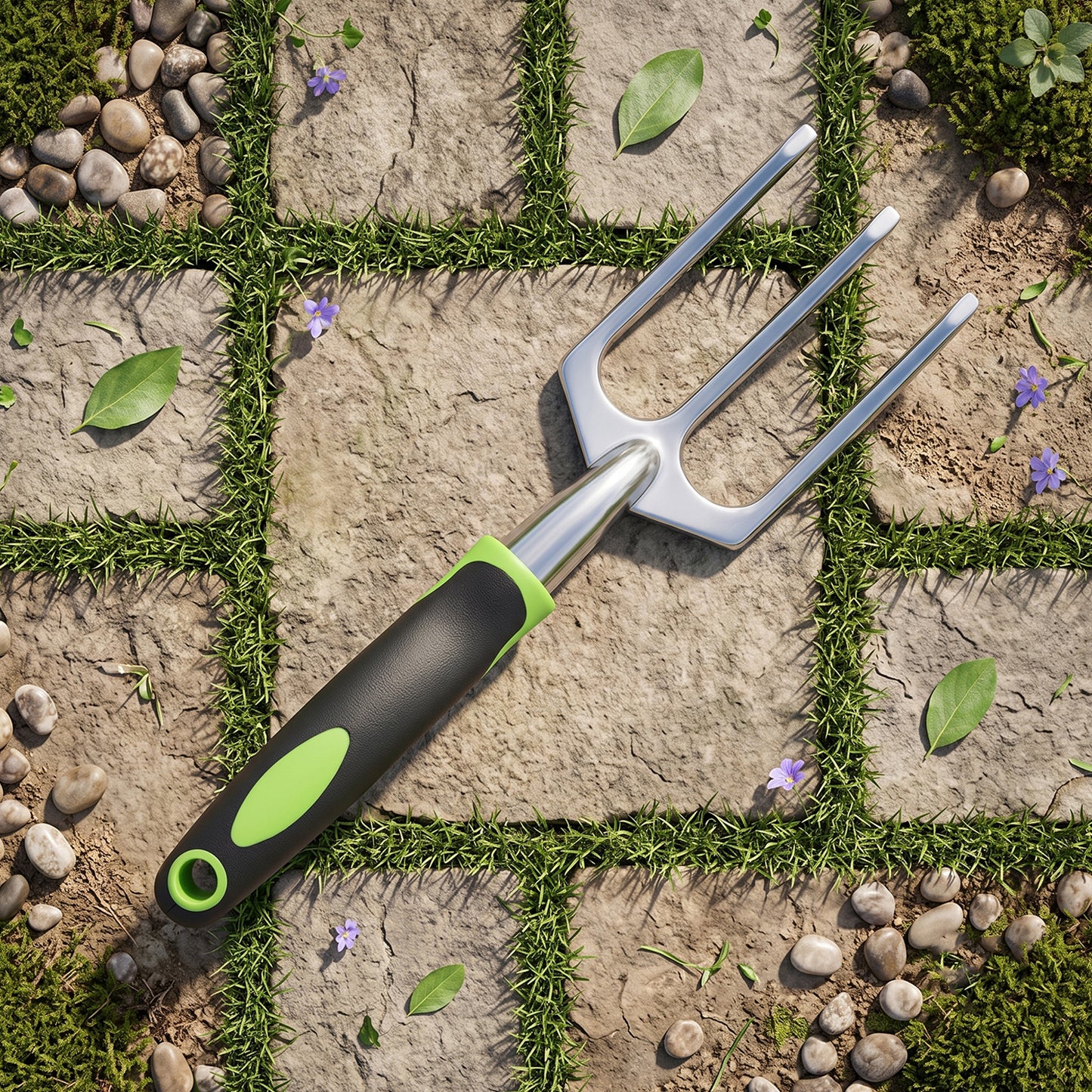 Garden Hand Fork 3 Tine Stainless Steel Digging Tool Ergonomic Handle (1 Pc)
