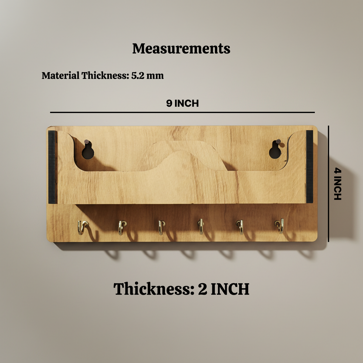Wooden Wall Mounted Key Holder with Shelf for Mobile, Glasses and Daily Items