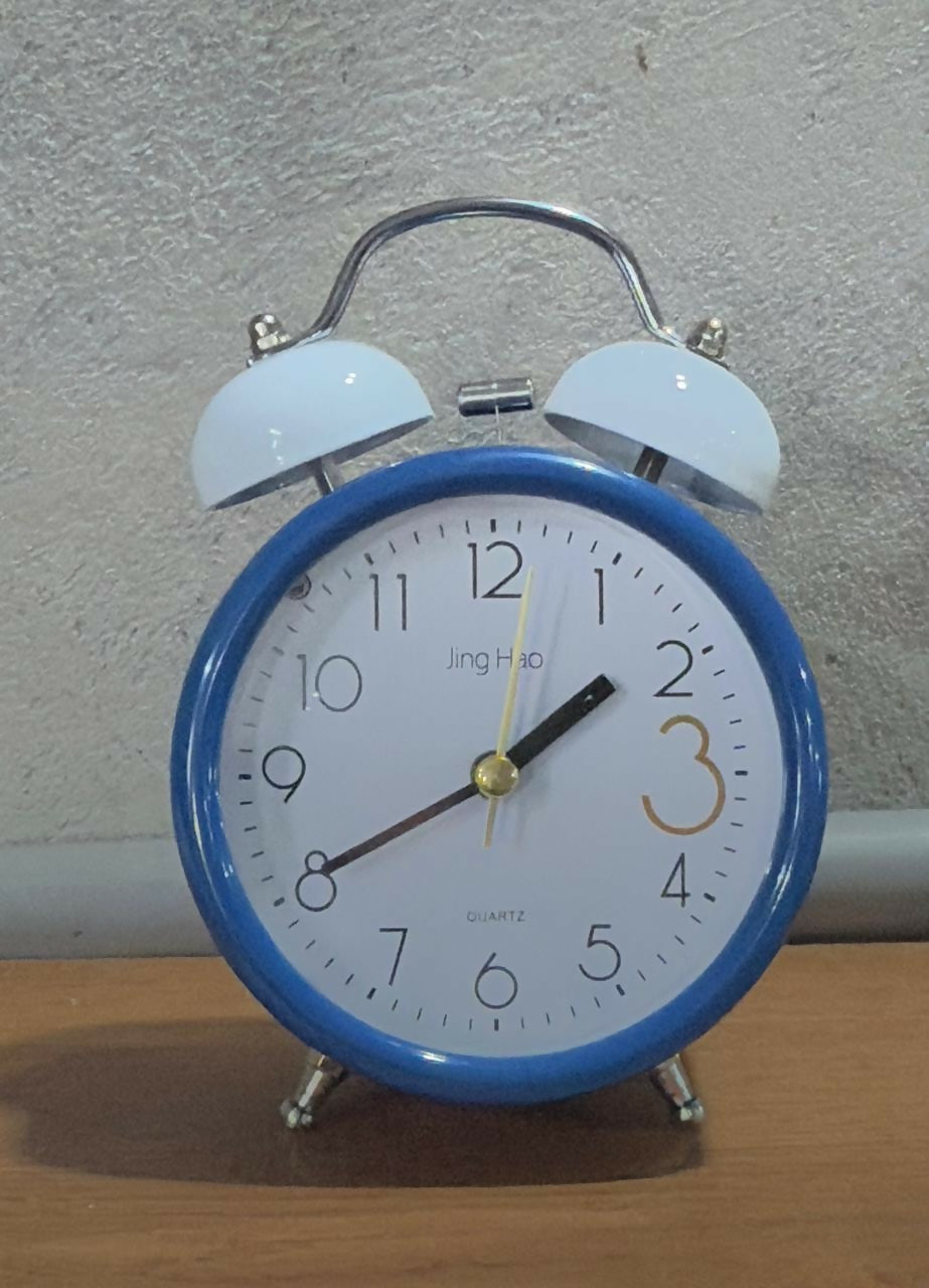 Classic Retro Blue Twin Bell Analog Alarm Clock with Loud Ringer, White Dial & Metal Frame | Non-Ticking Silent Quartz Movement | Battery Operated Bedside Table Clock for Home, Bedroom, Office & Kids