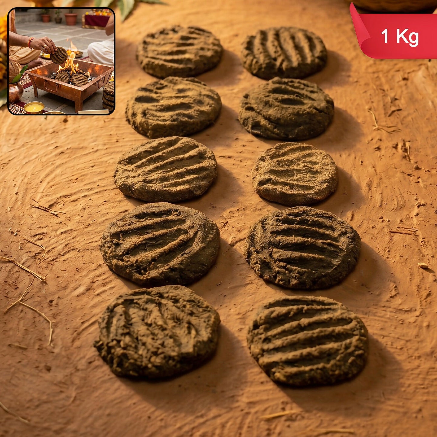 Cow Dung Cakes for Havan Puja Sambrani Dhoop Uple Ritual Use (1 kG)