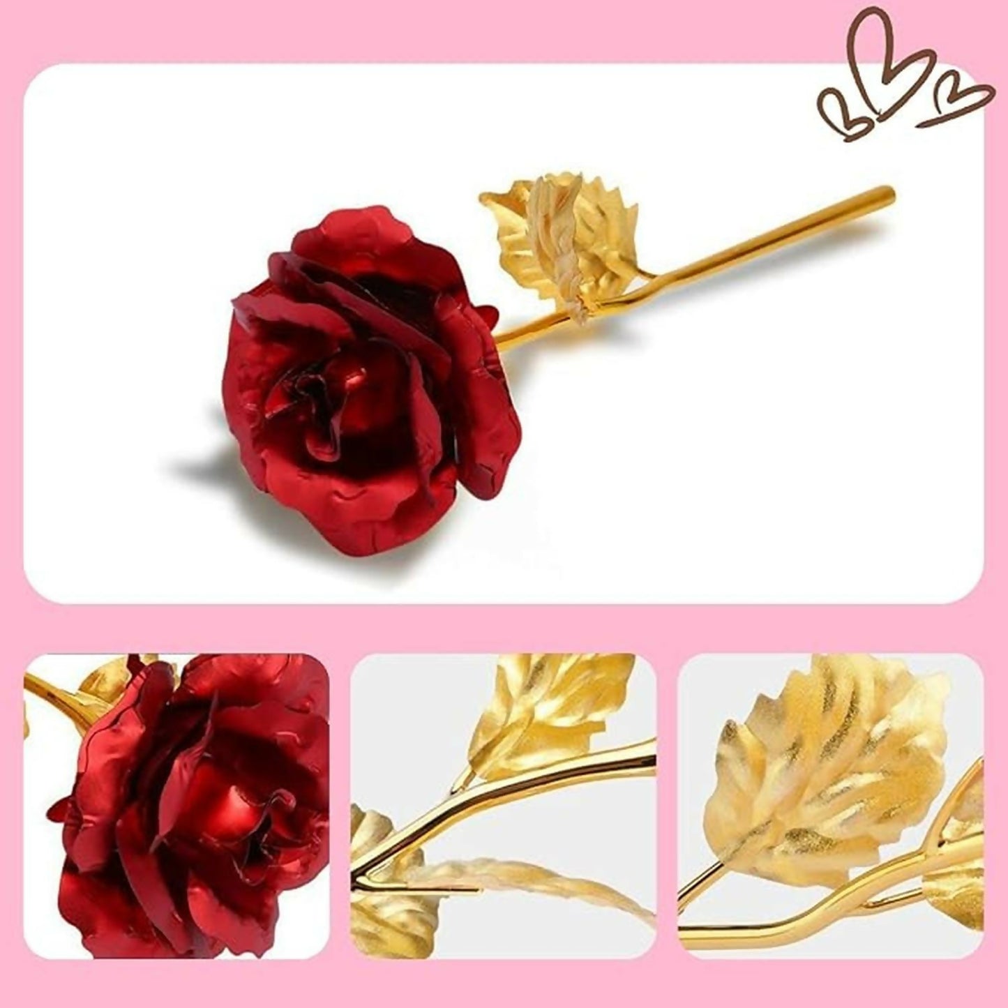 Luxury 24K Gold Plated Artificial Rose Set of 3 | Red & Gold Eternal Roses for Love Gift, Anniversary, Valentine’s Day & Home Décor | Metal Stem Romantic Gifting Flower Set with Gift Box
