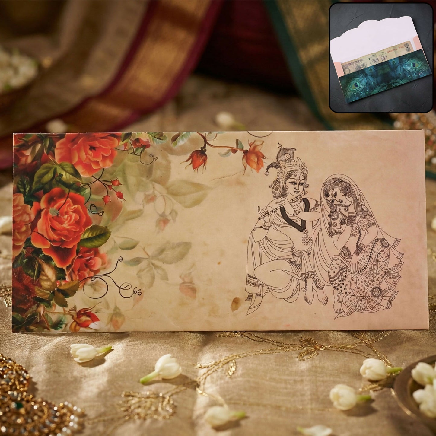 Designer A4 Size Money Gift Envelopes with Peacock Feather & Floral Patterns for Wedding, Festive & Cash Gifting – Pack of 10