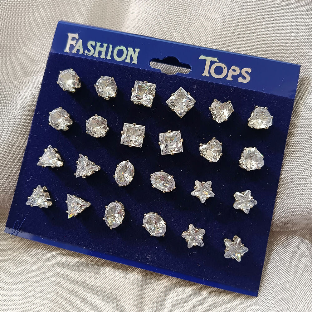 American Diamond Packo Of 12 Stud Earrings