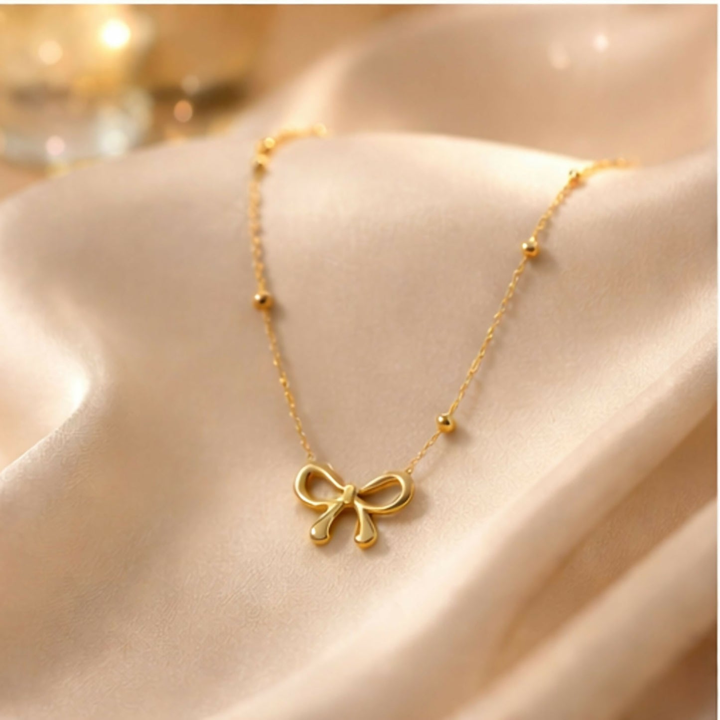 Elegant Gold Bow Pendant Necklace for Women – Minimalist Daily Wear Jewelry