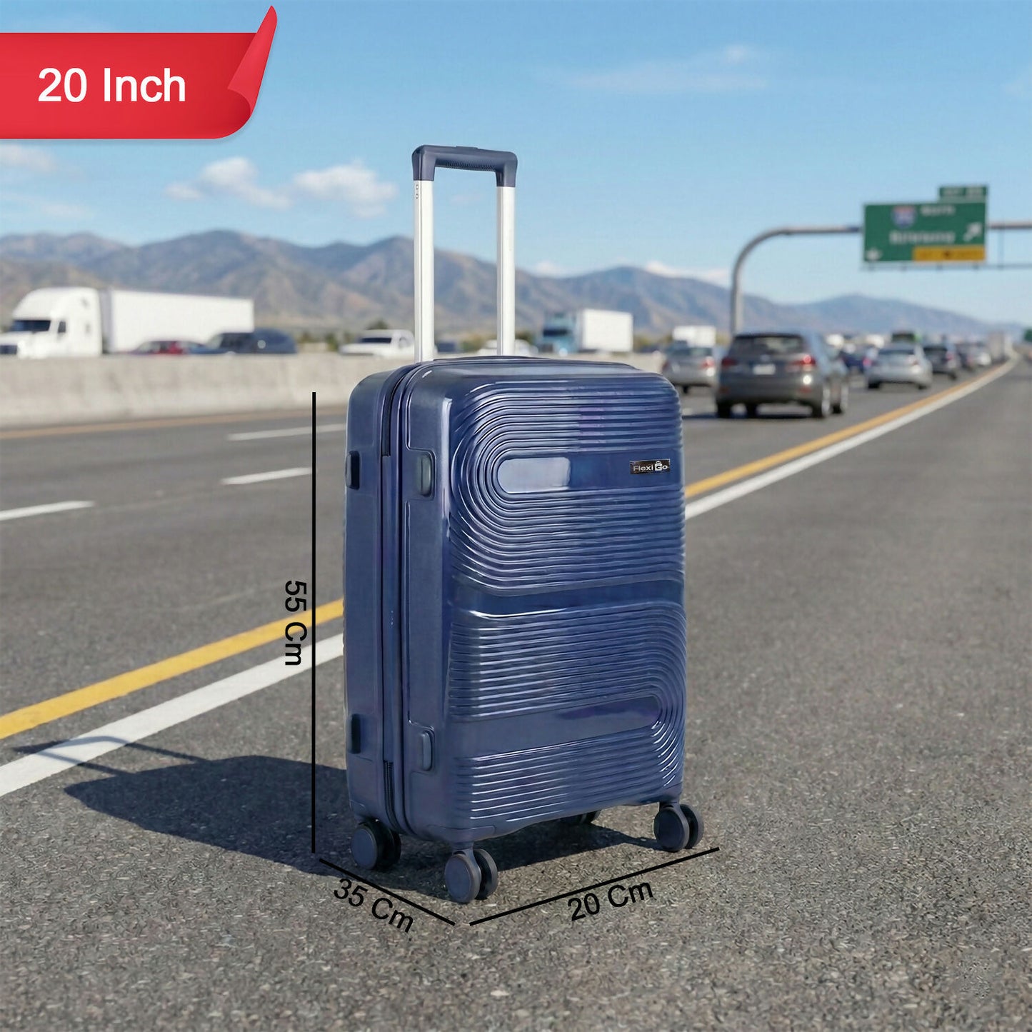 Dark Blue Hard Shell Cabin Trolley Suitcase with Telescopic Handle & 8 Wheels