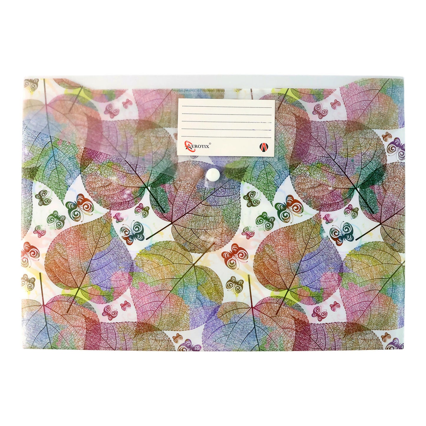 Mix Design Printed A4 Document Folder – Leaf Design Button Closure File with Label Slot (1 Pc)