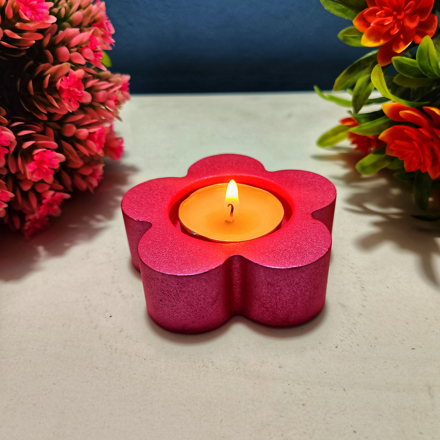 Handmade Flower Diya – Metallic Pink| Layered Tealight Holder for Diwali, Pooja & Home Décor | Unique Festival Gift Item