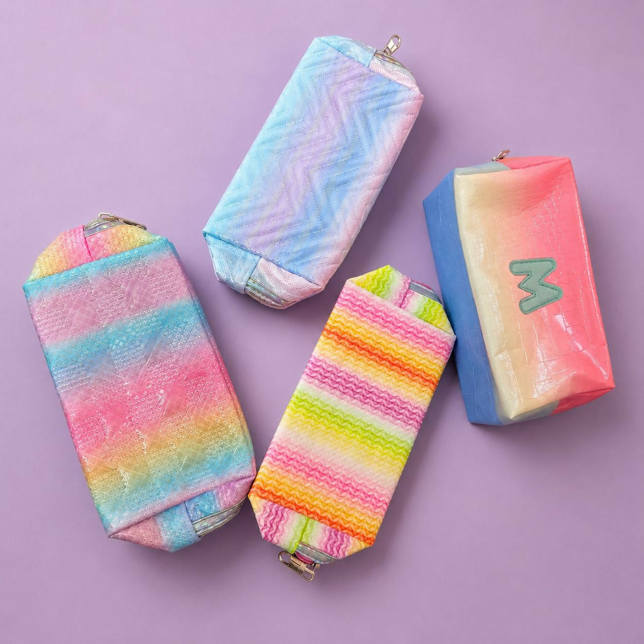 Quilted textured pastel organizer pouch for makeup and stationery