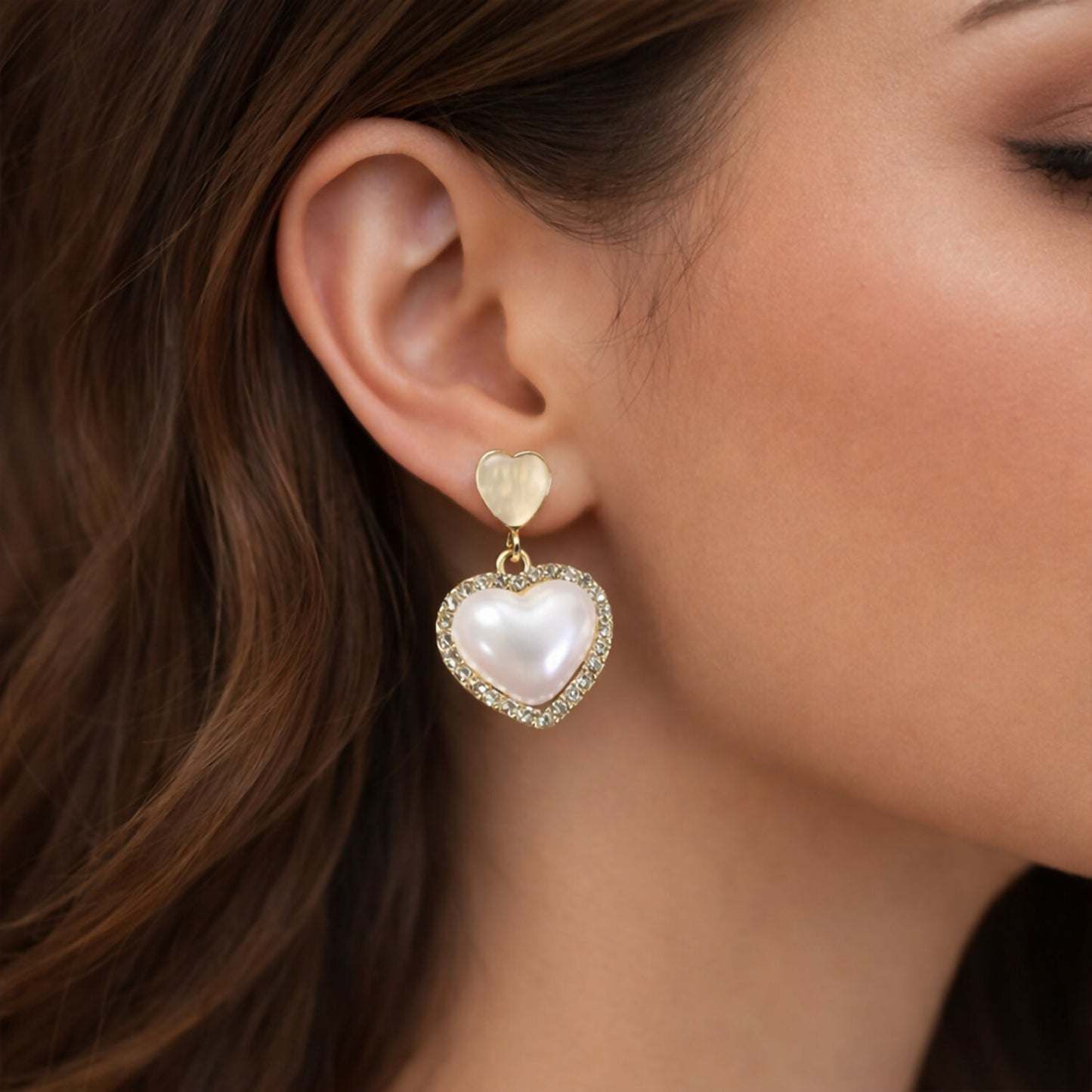 Korean Style Heart Pearl Drop Earrings for Women & Girls