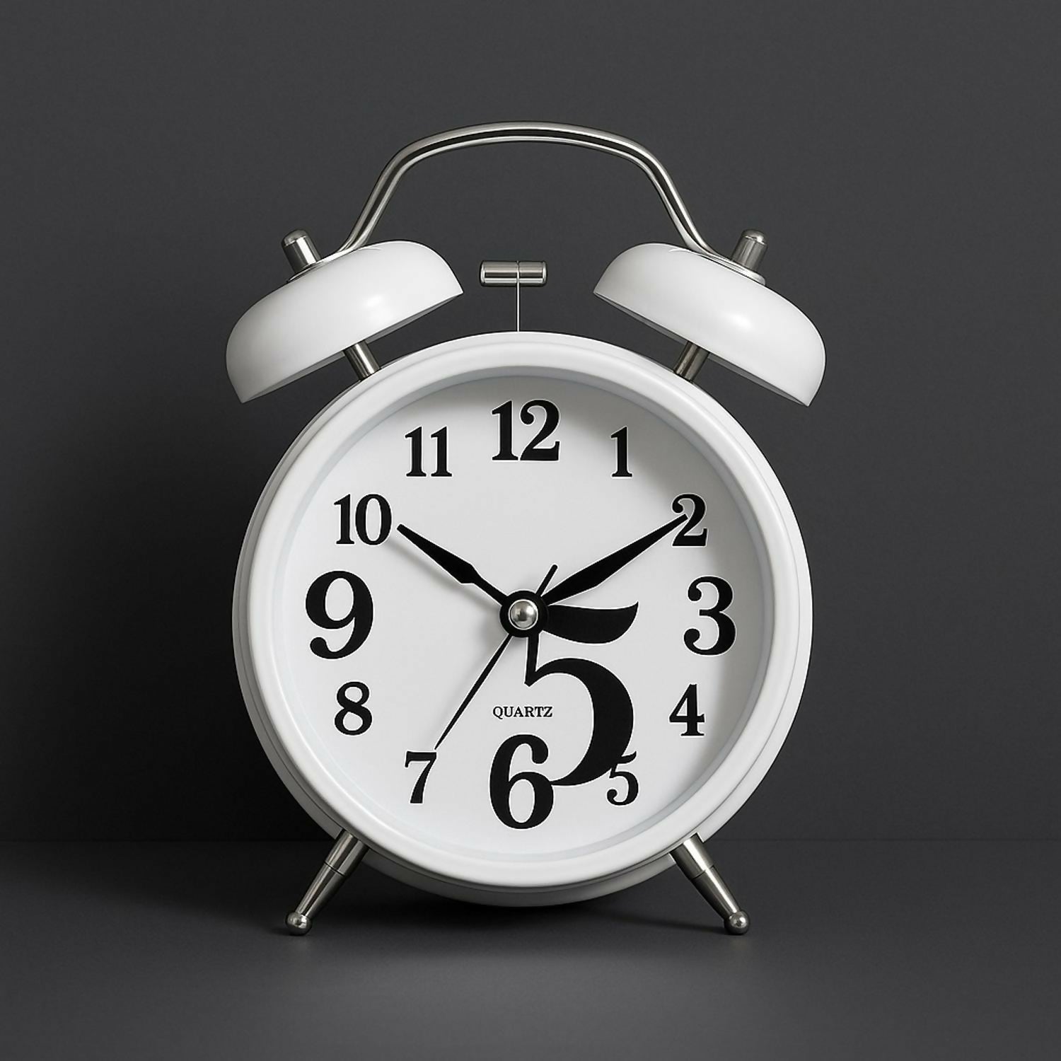 White Twin Bell Analog Alarm Clock with Loud Ringing, Retro Metal Table Desk Bedside Clock for Kids, Adults, Bedroom, Home & Office Decoration – Quartz Movement, Battery Operated