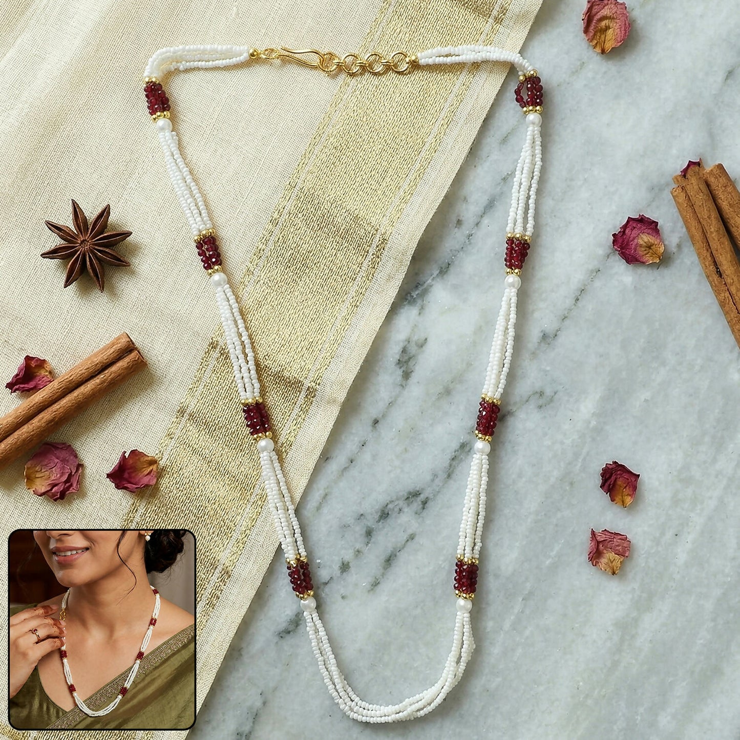 Elegant Beaded Pearl Mala Traditional Ethnic Necklace for Women Handmade