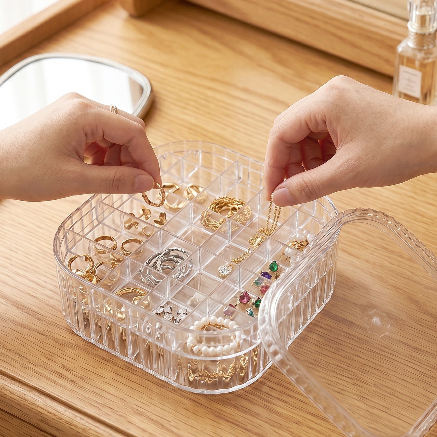 Compact jewellery storage box ideal for travel and home use