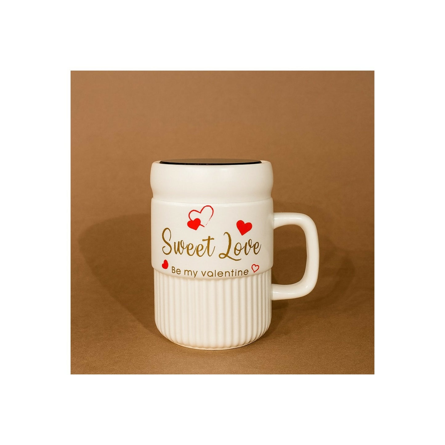 Premium Sweet Love Ceramic Mug with Lid & Spoon | Romantic Valentine Gift Cup for Couples | Leak-Resistant Lid, Large Capacity Coffee/Tea Mug | “Sweet Love” & “You & Me” Printed Heart Design | Microwave Safe | Ideal for Gifting