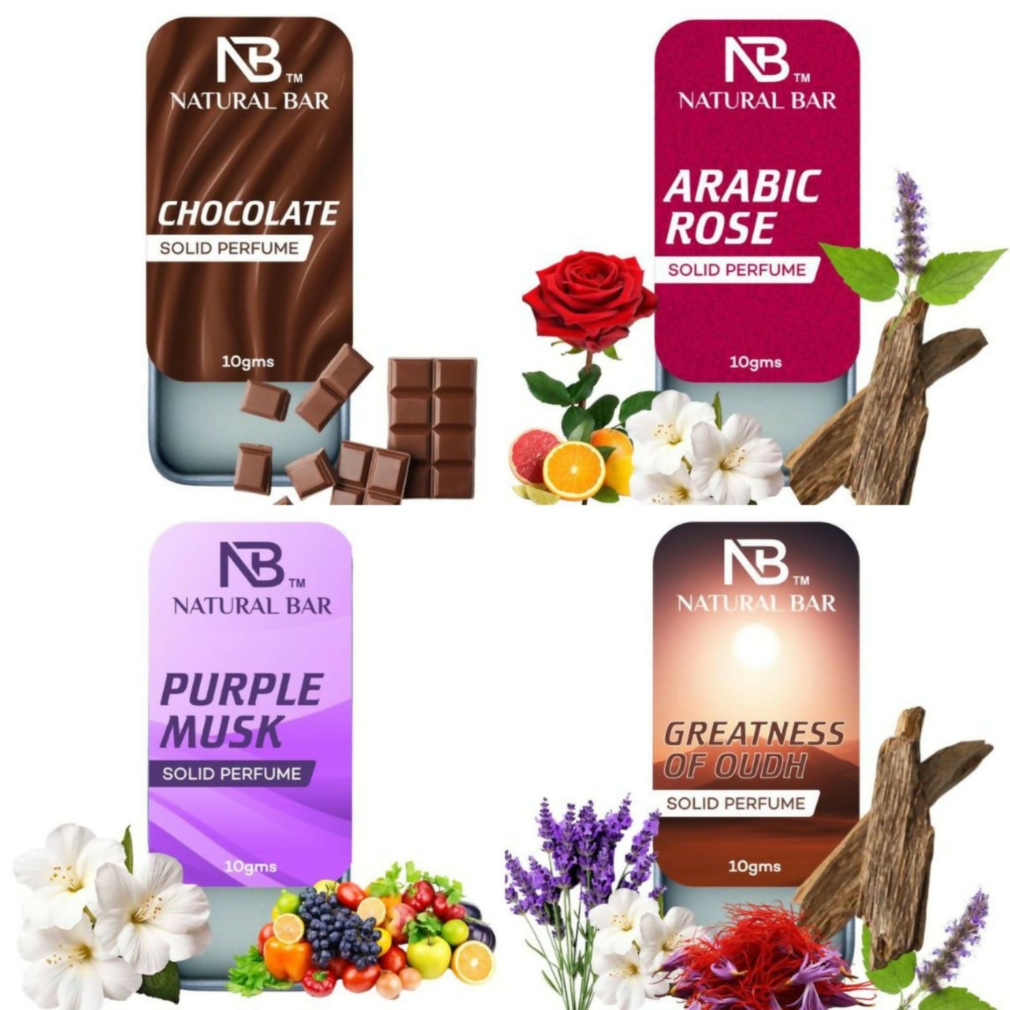 Set of four solid perfumes with rich and exotic fragrances