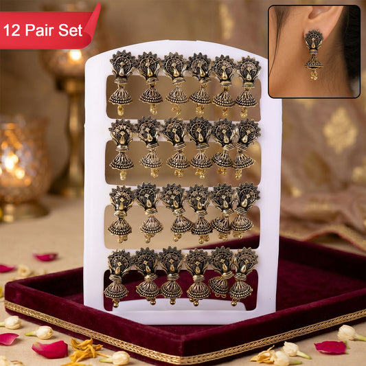 Oxidised floral leaf jhumka earrings set – 12 pairs
