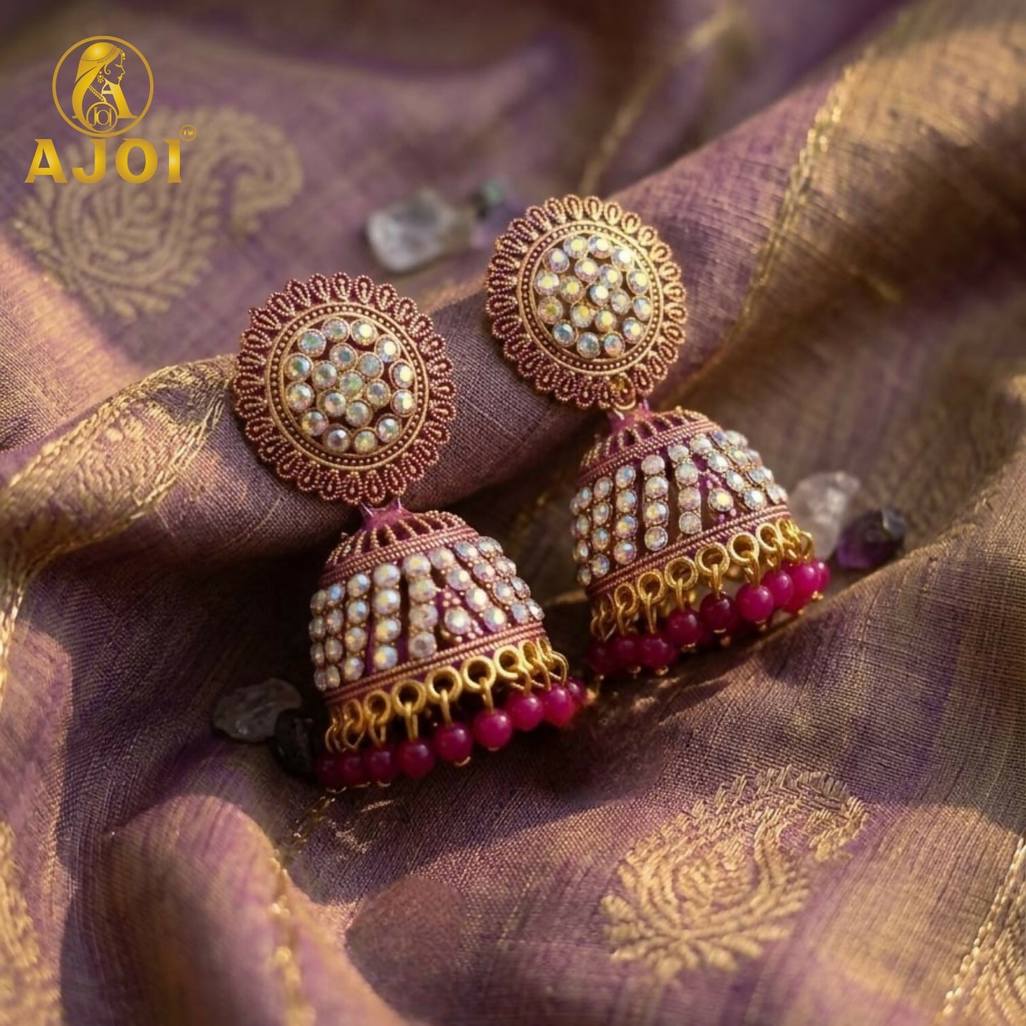 Elegant Pearl Studded Jhumka Earrings with Pink Beads Traditional