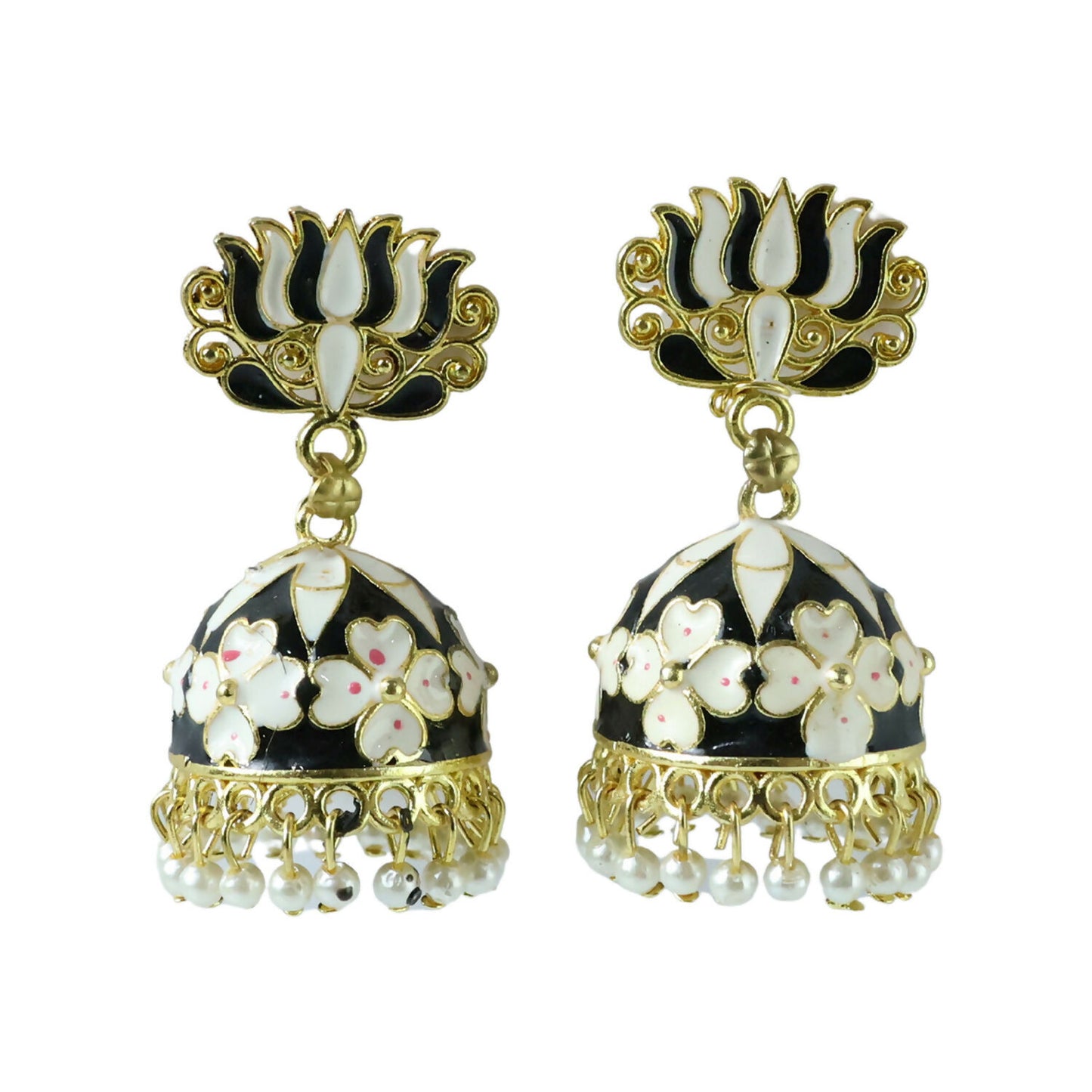 Close-up of floral dome design in jhumka earrings