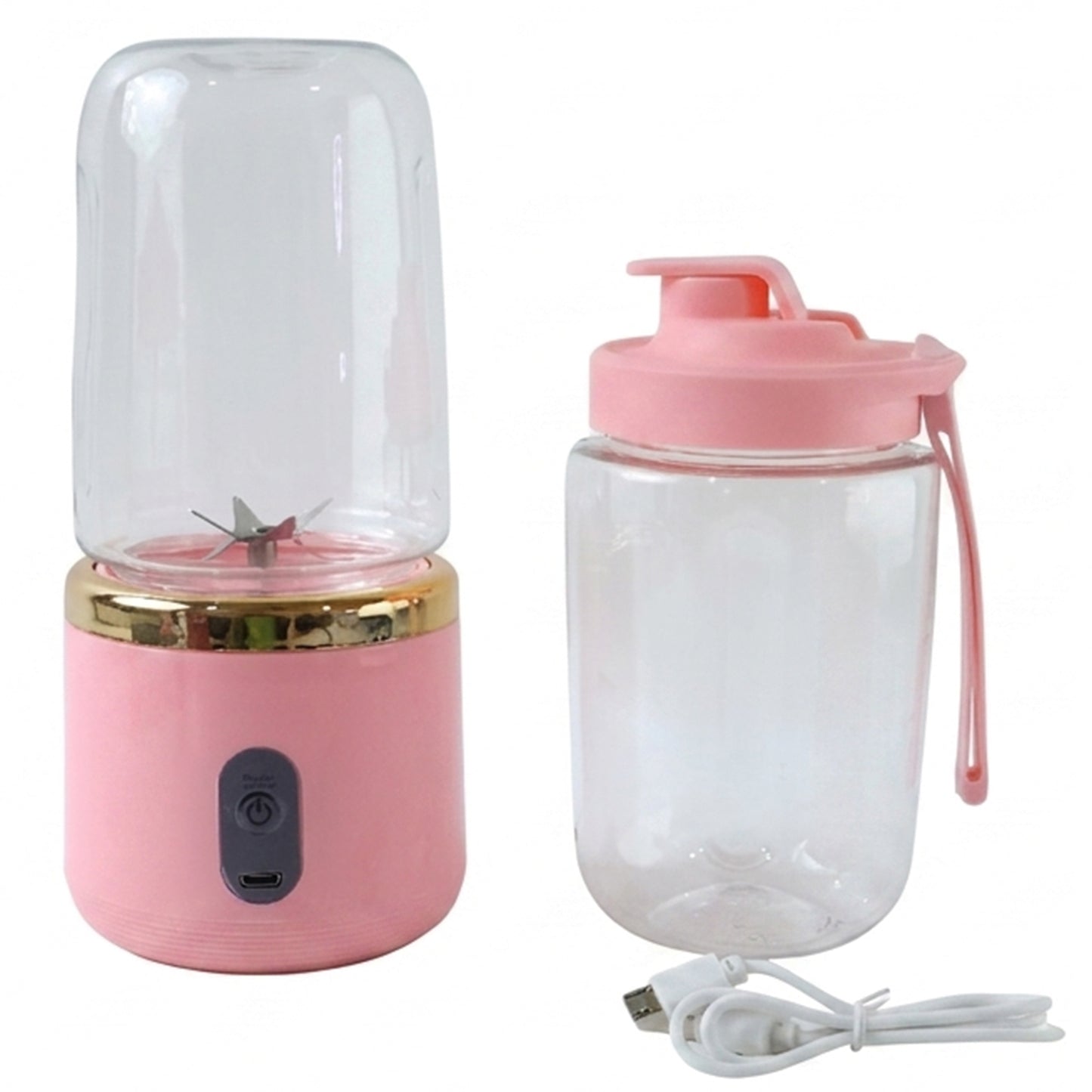 Portable juicer and cups for making fresh smoothies anywhere