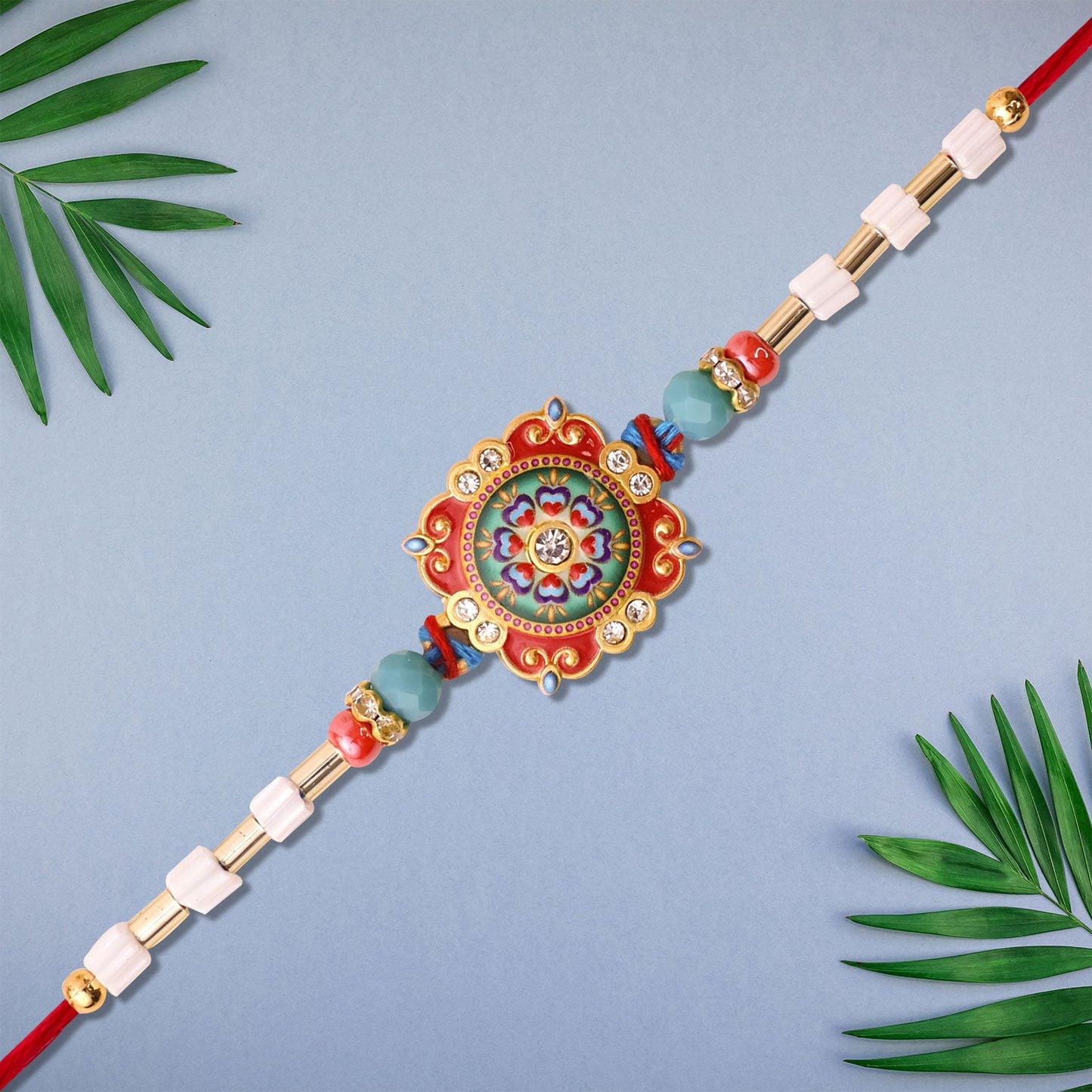 Mandala Floral Rakhi with intricate floral motif on thread symbolizing sibling bond