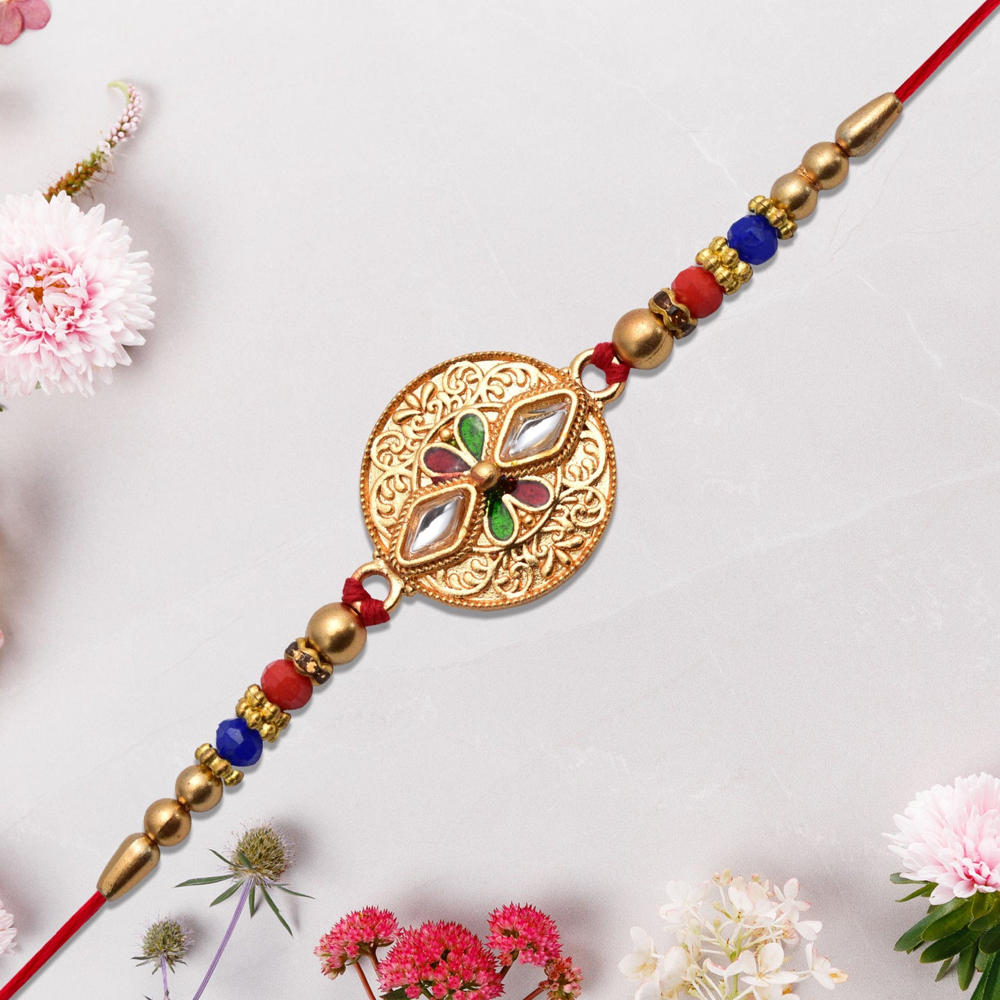 Antique Finish Rakhi with Meenakari & Kundan Work