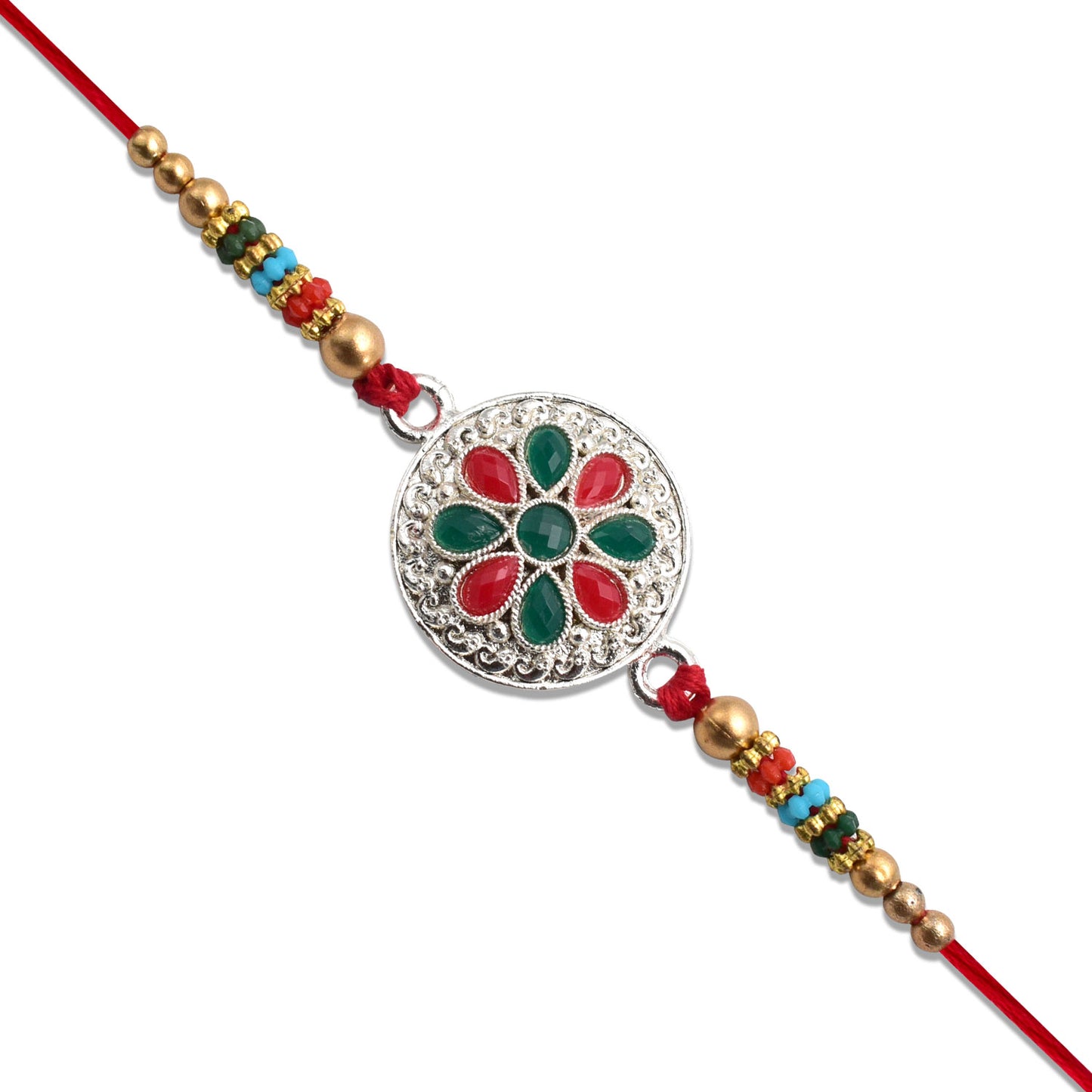 Detailed view of Silver Plated Floral Rakhi showcasing floral design