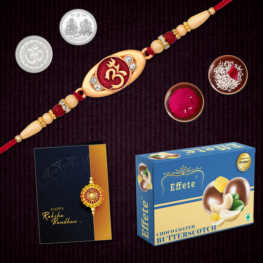 Om Design Rakhi in a premium gift box for Raksha Bandhan celebration