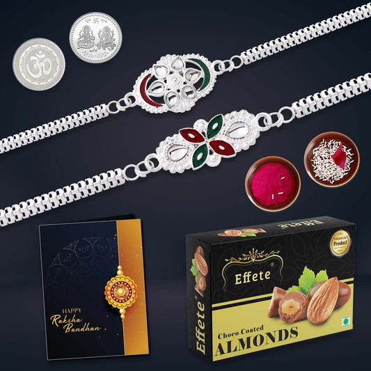Raksha Bandhan Gift Combo featuring 2 stylish rakhis and chocolates