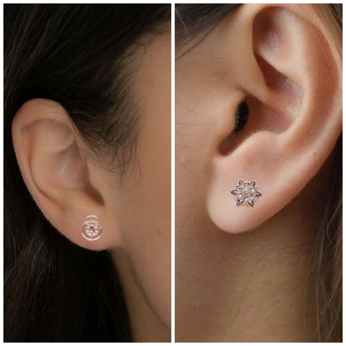 Rose Gold AD Halo & Lotus Stud Earrings for women and girls Combo Pack of 2