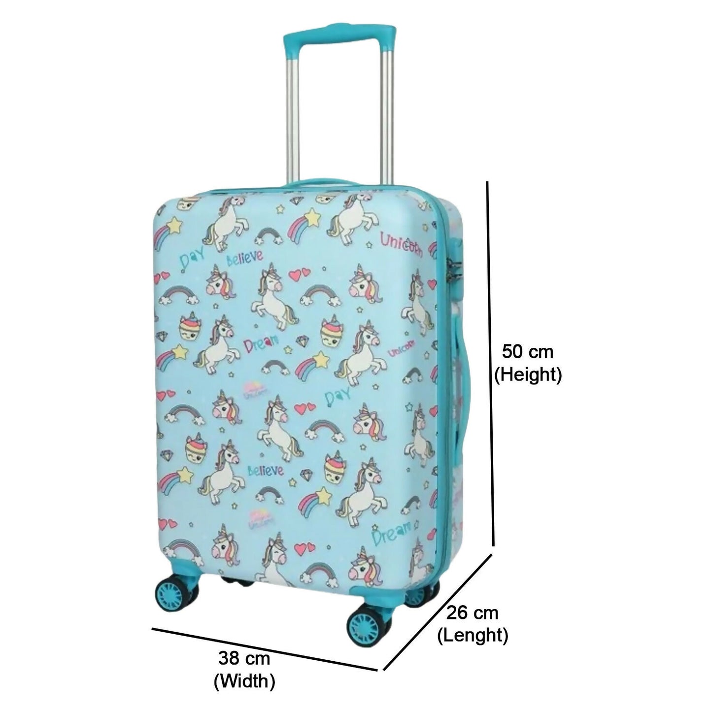 Close-up of 4 spinner wheels on Novex kids trolley bag