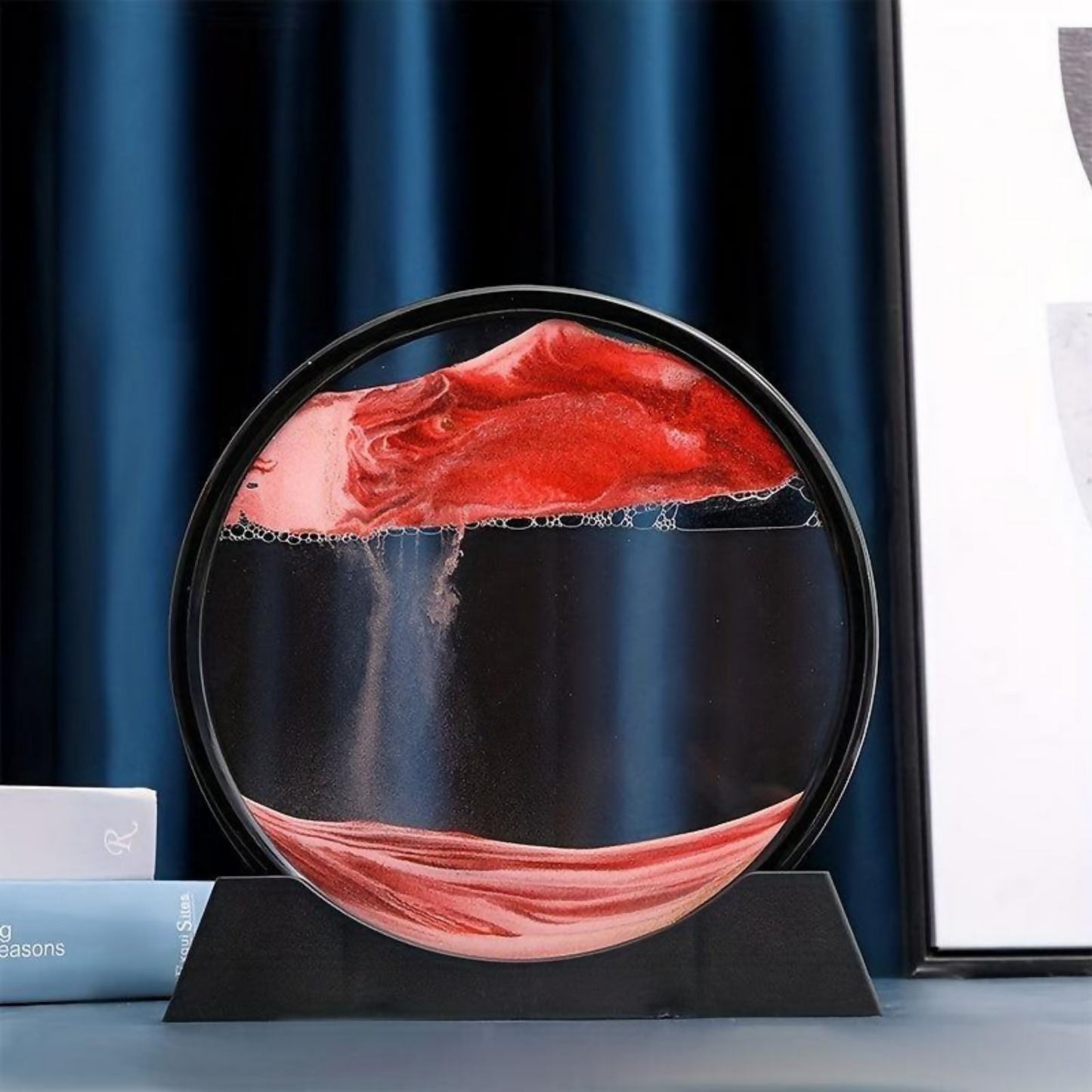 Premium Round Rotating Moving Sand Art Frame for Home & Office Décor | Mesmerizing Flowing Sand Picture with Elegant Black Stand | Relaxing Desktop Motion Showpiece for Living Room, Bedroom & Work Desk | Unique Stress-Relief Gift for All Occasions