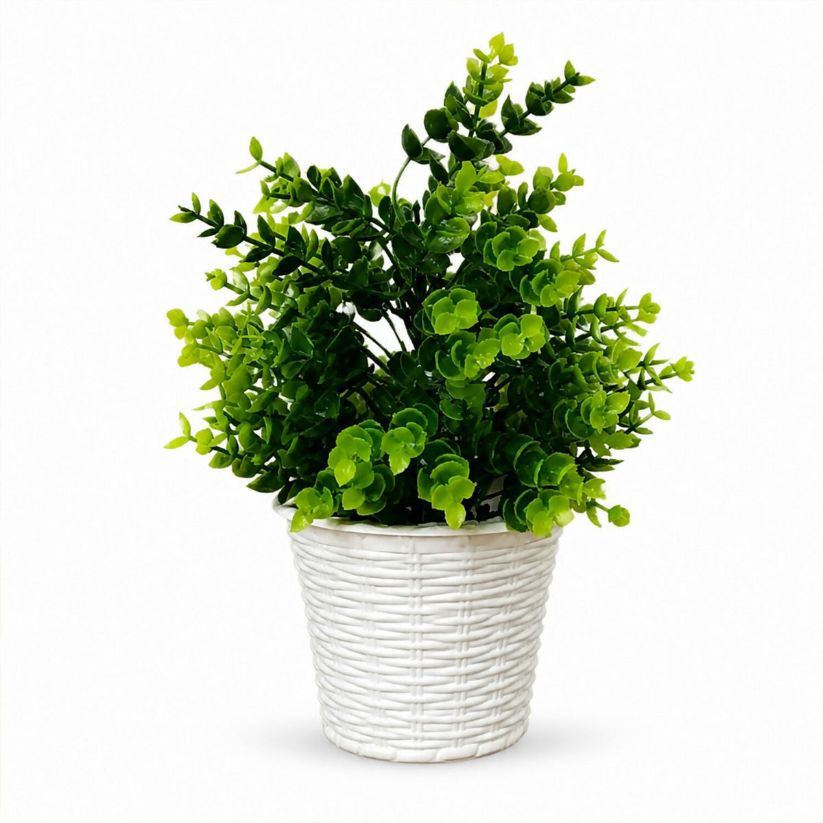 Artificial Green Leaf Plant Decorative White Pot Home Office Table Centerpiece Decor