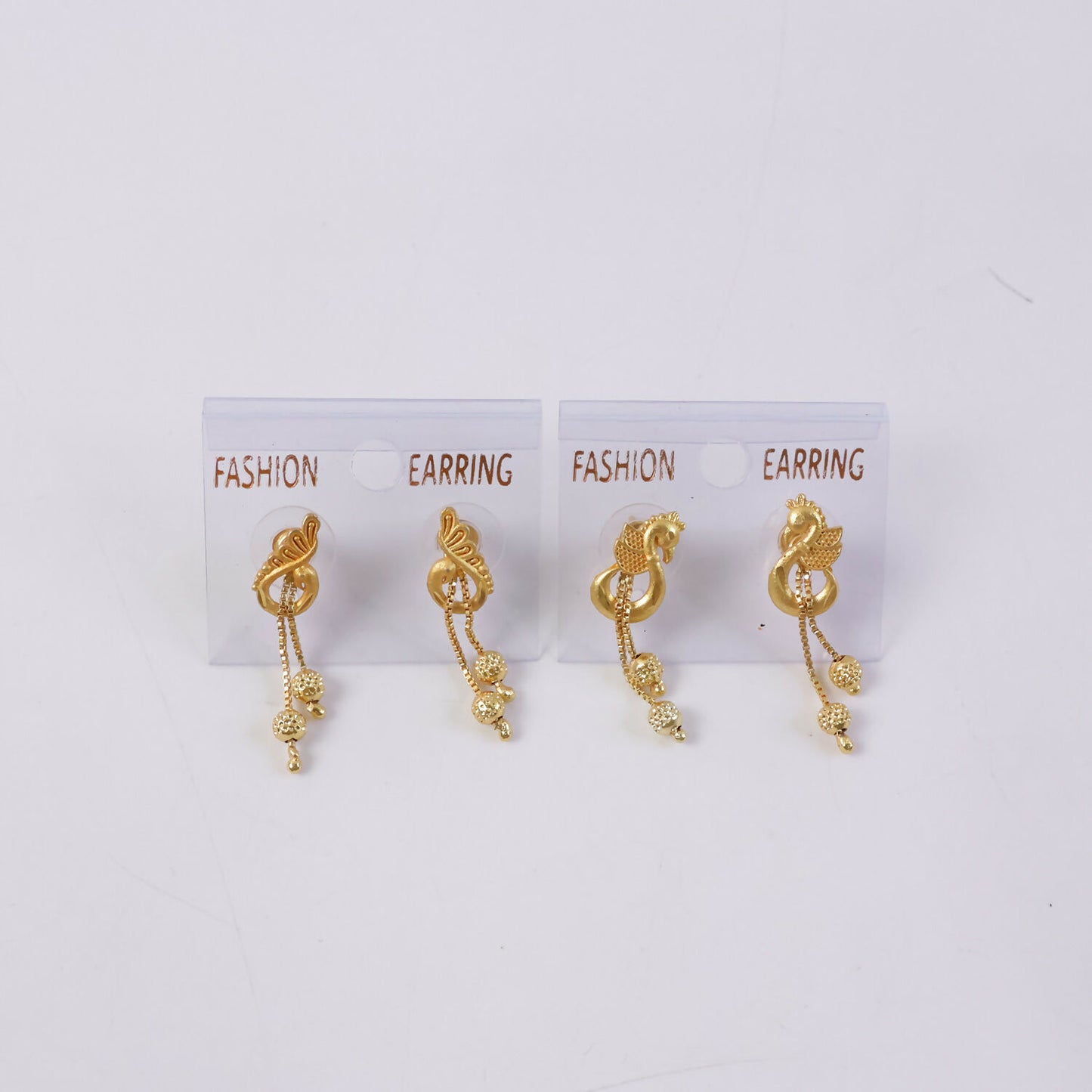 Luxury Swan Motif Gold Dangle Earrings with Cascading Chain Beads for Women (2 Pair)