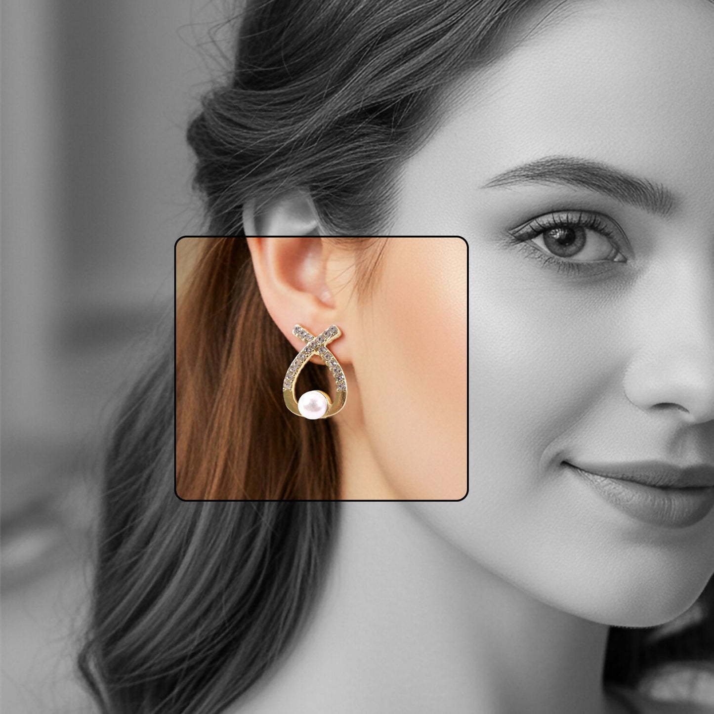 Korean Style Crystal Pearl Drop Stud Earrings for Women & Girls