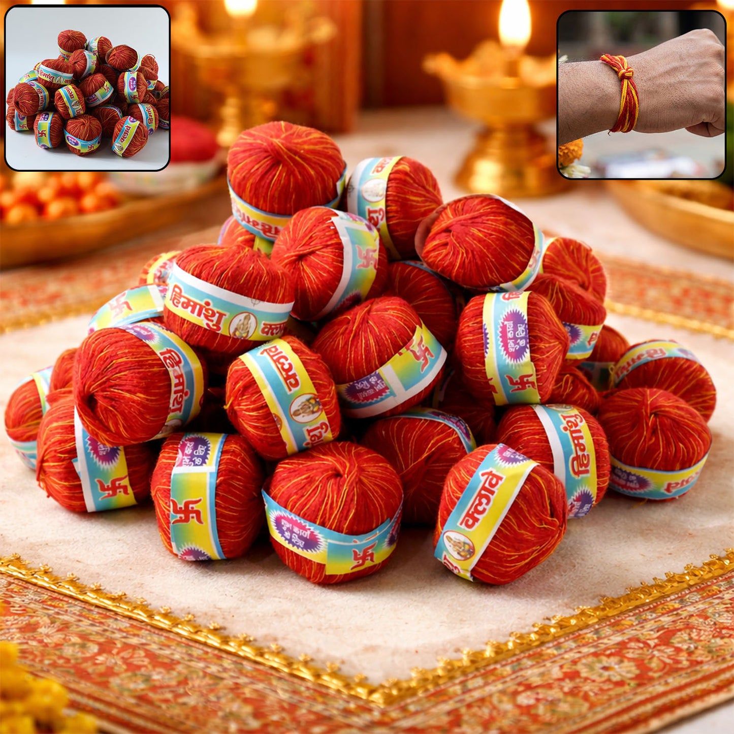 Traditional Pooja Kalawa Moli Sacred Cotton Thread Set (48 Pcs Set)