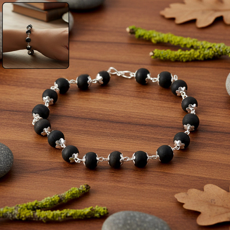 Karungali Bead Bracelet with Silver Finish Links for Daily Wear