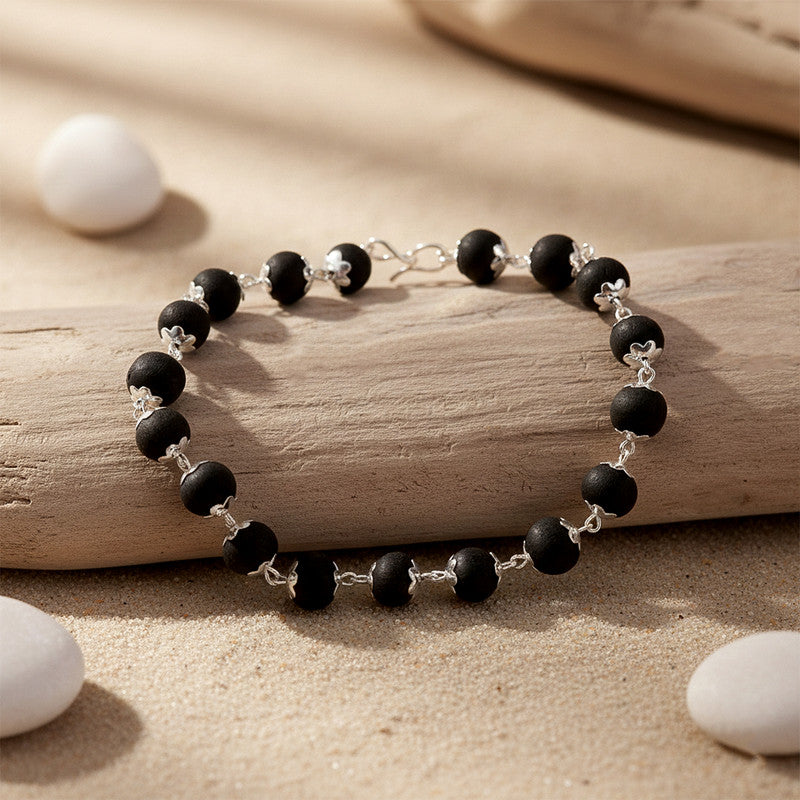 Karungali Bead Bracelet with Silver Finish Links for Daily Wear