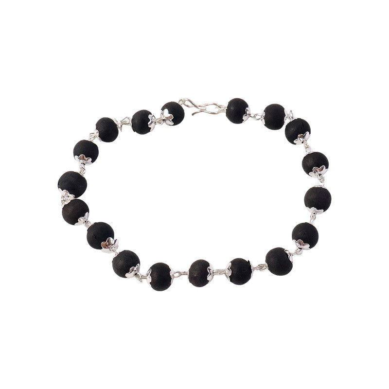 Karungali Bead Bracelet with Silver Finish Links for Daily Wear